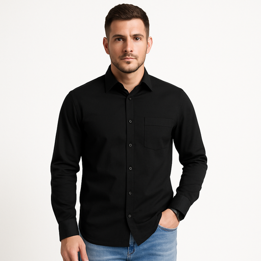 WHOLESALE(B2B) Slim Fit Black Shirt – Full Sleeves, Modern Look