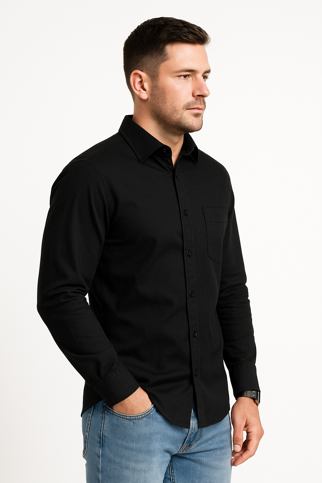 WHOLESALE(B2B) Slim Fit Black Shirt – Full Sleeves, Modern Look